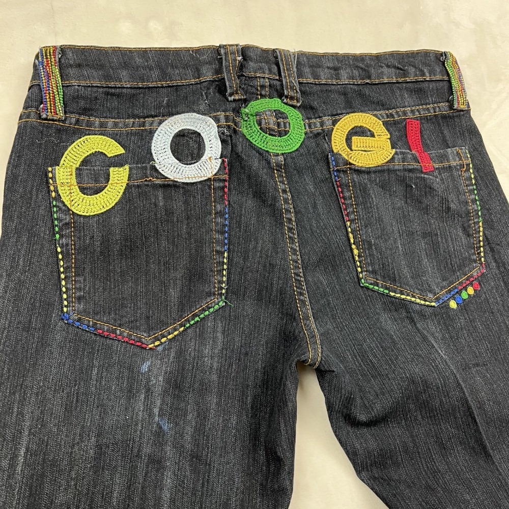 Coogi Jeans Women 15/16 Dark Wash Rainbow Stitch Flare Leg Denim Streetwear